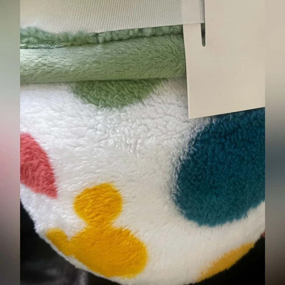Disney Mickey Mouse Sherpa Throw Blanket Green w/Multi Colored Mickey Shapes 50